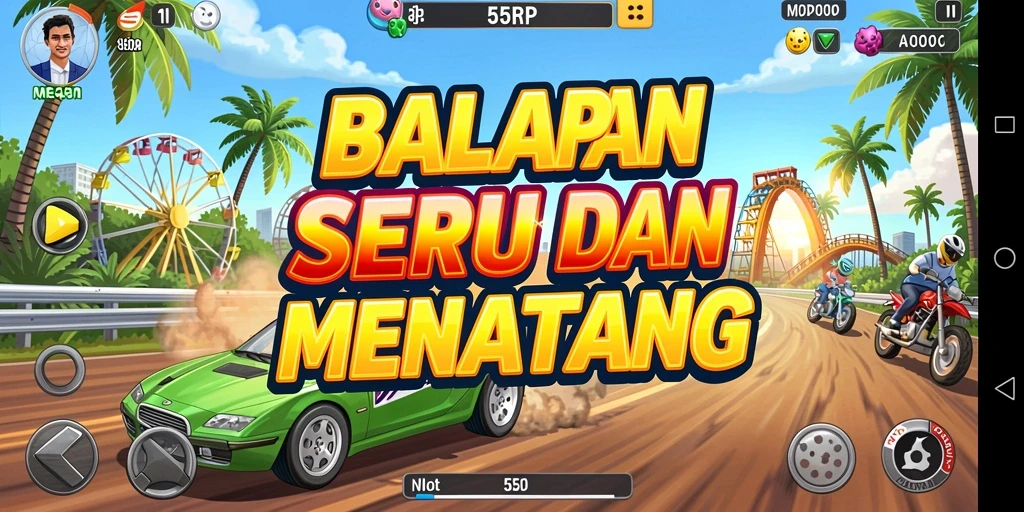 Screenshot utama 55RP menampilkan aksi balapan yang mendebarkan.