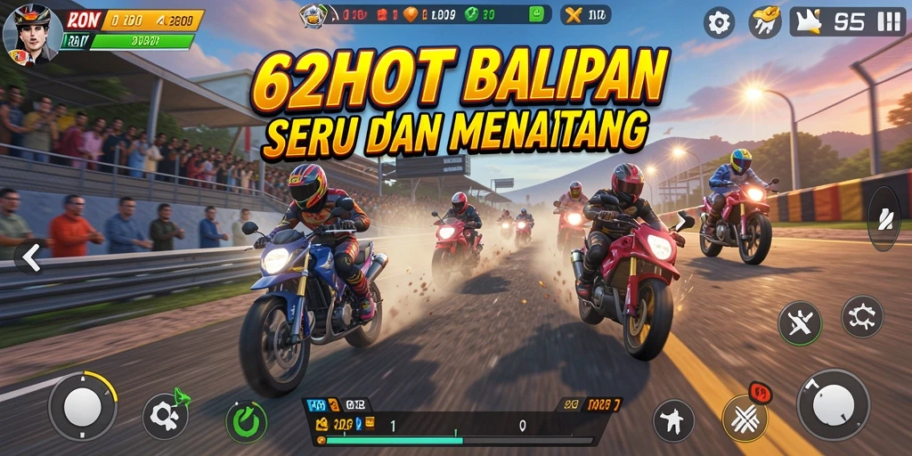 Gameplay balapan seru dan mendebarkan di 62HOT.