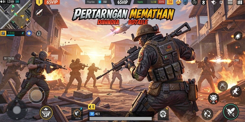 Screenshot 6SVIP menampilkan aksi seru dalam pertempuran Battle Royale.