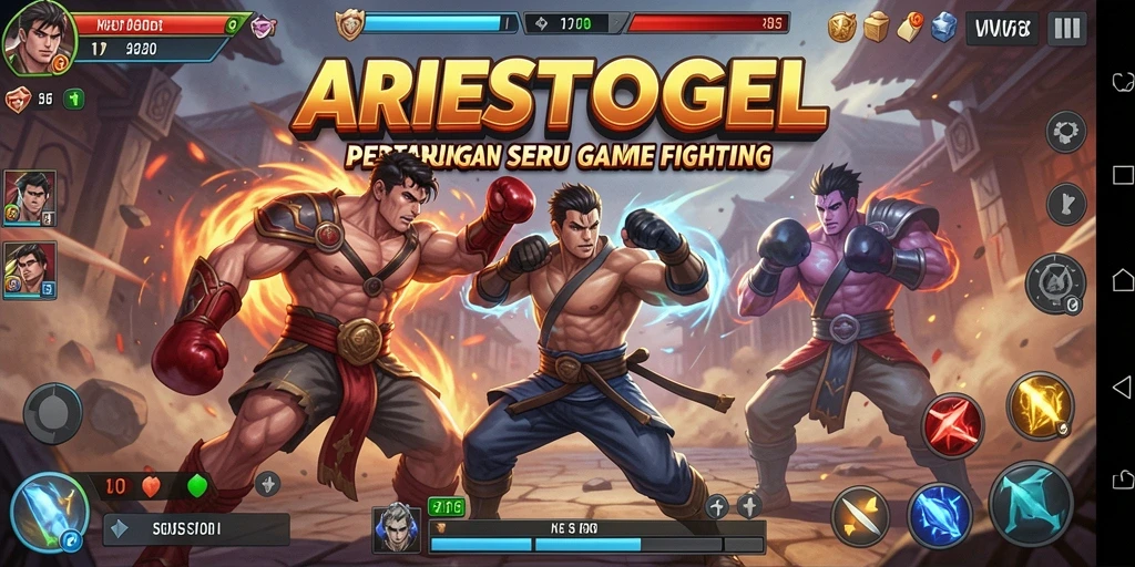 Tampilan gameplay <strong>ARIESTOGEL</strong> yang mendebarkan saat bertarung di arena.