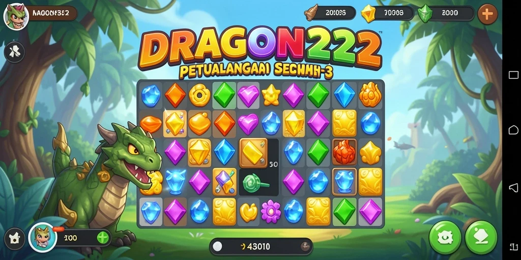 Tampilan gameplay seru saat mencocokkan batu berwarna dalam DRAGON222.
