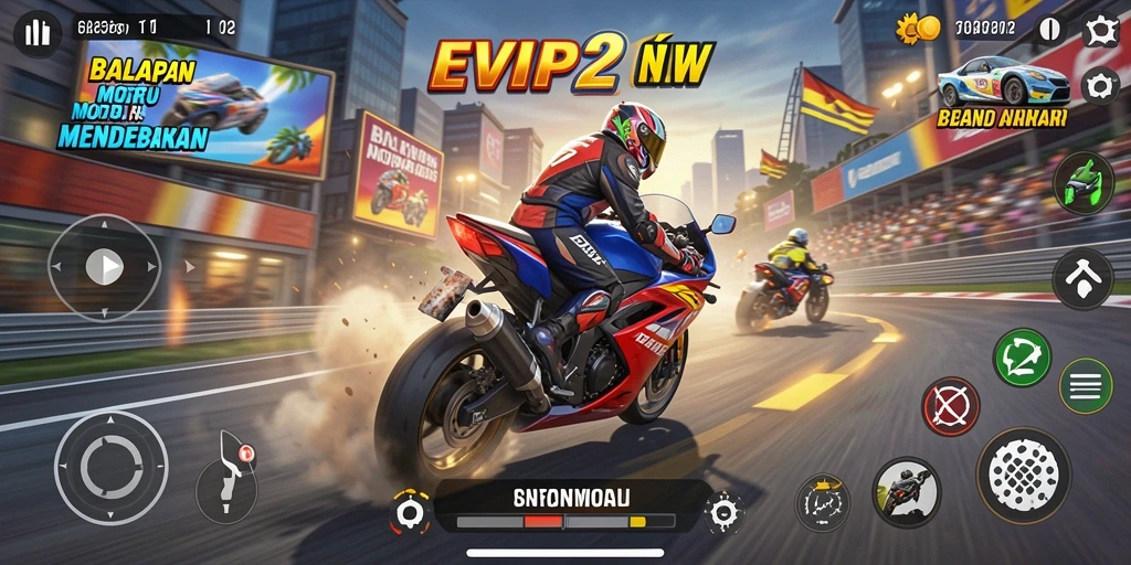 Gameplay EVIP2 yang mendebarkan di trek balapan.