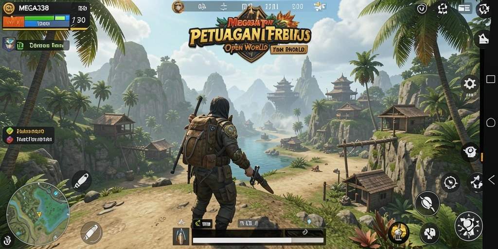 Screenshot gameplay MEGA338 menunjukkan keindahan eksplorasi dunia terbuka.
