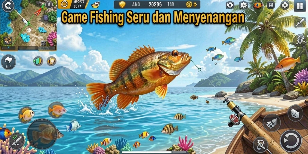 Screenshot gameplay MPO777 yang menunjukkan aksi menangkap ikan.