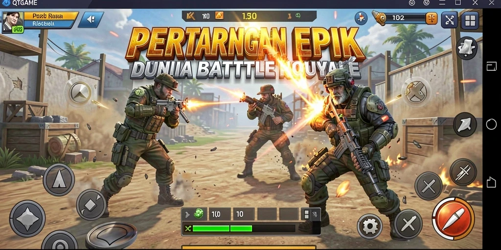 Screenshot QTGAME menampilkan aksi intens di pertempuran Battle Royale.