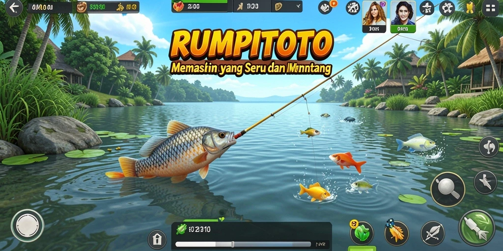 Screenshot gameplay RUMPITOTO menampilkan keseruan memancing.