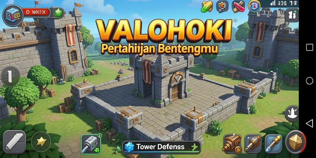 Screenshot VALOHOKI menunjukkan gameplay seru dalam mempertahankan tower.